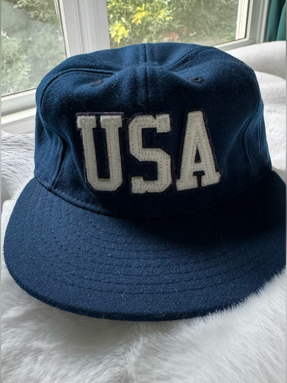 Ebbets Field Flannels Navy Wool Cap with White "USA" Patch